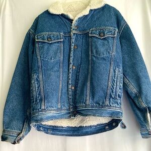 GAP Mens Western Blue Denim Sherpa-Lined Jacket